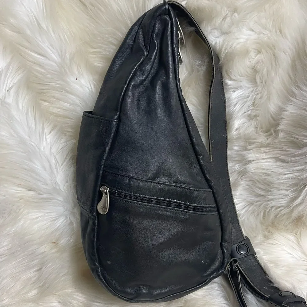 Ameri bag USAvintage Healthy Back sling back  Black Leather silver tone hardware